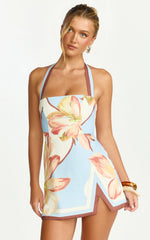 Mini-robe Robyn - Robe cache-cœur à col carré et dos nu en imprimé floral rétro
