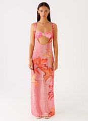 Robe longue Sorella - Imprimé rose tropical