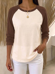 Women's Crew Neck Long Sleeve Casual Loose-fit Cotton T-shirt