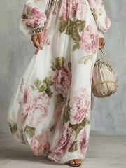 Women's Fashion Floral Art Print Casual Stylish Comfortable Long Dress