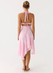 Robe midi asymétrique Faelie à col nu - Rose