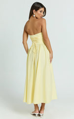 Robe longue Daria - Robe bustier corset froncée couleur Citron
