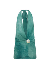 Robe courte Eleanora Plunge avec écharpe – Tie-dye vert