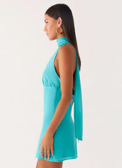 Mini-robe Melisande à col écharpe - Bleu sarcelle