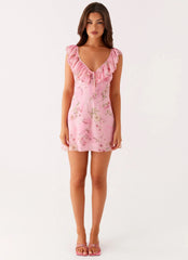 Mini-robe à volants Adrina - Imprimé floral rose