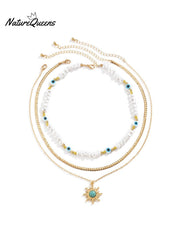 Vintage Ethnic Style Eye And Sun Turquoise Pendant Necklace