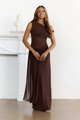 Robe longue transparente chic à épaules dénudées chocolat