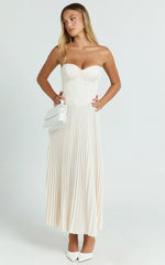 Robe longue Loretta - Robe plissée bustier avec lacets dans le dos de couleur crème