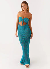 Robe longue au crochet Sun Kissed - Bleu