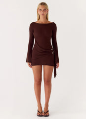 Mini-robe portefeuille manches longues Niella - Chocolat