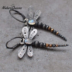Round moonstone dragonfly earrings