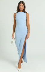 Robe longue Indi - Robe fourreau près du corps à col bateau, bleu clair