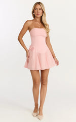 Robe Courte Penny - Robe Godet à Corset Bustier Orné de Fleurs Rose Doux