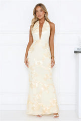 Robe longue bustier en maille Daydream Kiss jaune