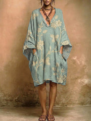 Women's Vintage Floral Cotton-linen Pocket Dress