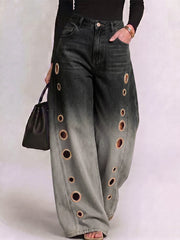 Women's Gradient Print High-waisted Loose-fit Wide-leg Jeans