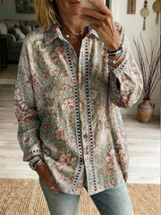 Women's Vintage Botanical Floral Print, Paneled, And Cutout Webbing Shirt