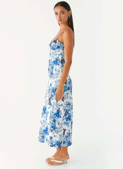Robe midi Take Chances - Bleu ciel serein fleuri