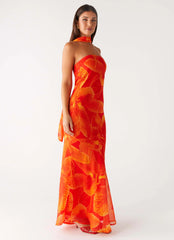 Robe longue Under The Pagoda - Imprimé floral orange