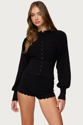 Cardigan en maille à manches bouffantes festonné Maizy