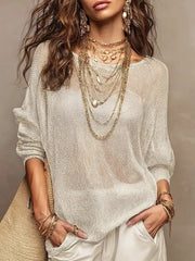 Women's Solid Color Art Hollow Casual Stylish Sexy Knitted Top