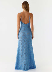 Robe longue au crochet Zelella - Bleu vif