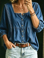 Women's U-neck Cardigan Denim Shirt