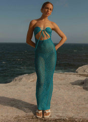 Robe longue au crochet Sun Kissed - Bleu
