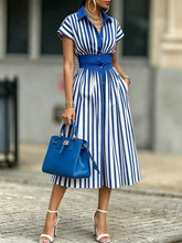 Casual Striped Cotton Shirt Dress
