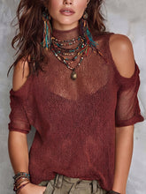Boho Sexy Semi-mock Neck Cutout Cold-shoulder Knit Top