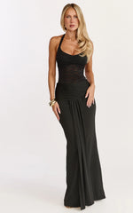 Robe longue Melville - Robe dos nu drapée devant avec corsage en dentelle noire