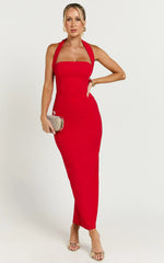 Robe midi Salome - Robe fourreau à col halter de couleur rouge