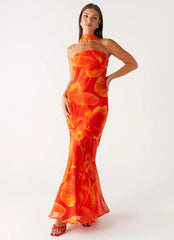 Robe longue Under The Pagoda - Imprimé floral orange