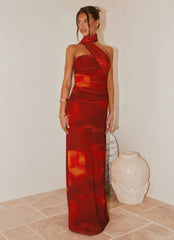 Robe longue Songbird - Flou écarlate