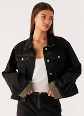 Veste en jean oversize Back Again – Gris anthracite délavé