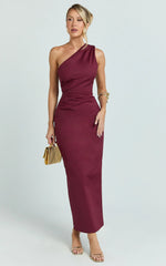 Robe Midi Karlie - Robe ajustée à une épaule couleur vin