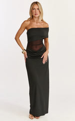Robe longue Riley - Robe froncée sur la poitrine en noir