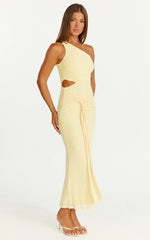 Robe mi-longue Mandy - Robe en maille découpée avec détail de nœud Citron