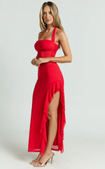 Robe midi Almarie – Robe en maille à col montant rouge