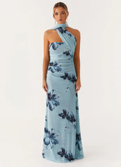 Robe longue Songbird - Bleu noir fleuri