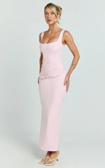 Robe longue Karlie – Robe ajustée à col rond rose