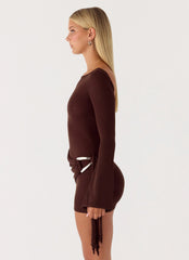 Mini-robe portefeuille manches longues Niella - Chocolat