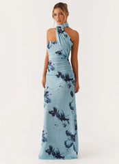 Robe longue Songbird - Bleu noir fleuri