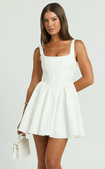 Robe Courte Aimee - Robe Corset Froncée Col Rond Blanche