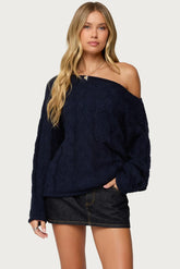 Pull en tricot torsadé Nellie à épaules dénudées