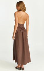 Robe midi Ruby - Robe évasée à col, boutonnée, taille froncée en chocolat noir