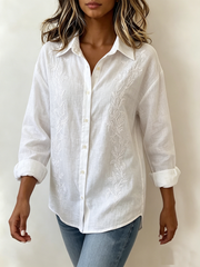 Vintage Floral Bouquet Embroidered Cotton-linen Blouse
