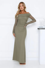 Robe longue en maille à manches longues Love Chaser coloris sauge