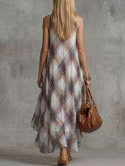 Women's Casual Loose-fit Sleeveless Cowl-neck Plaid Print Dress