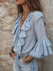 Women's Ruffle-trim V-neck Top